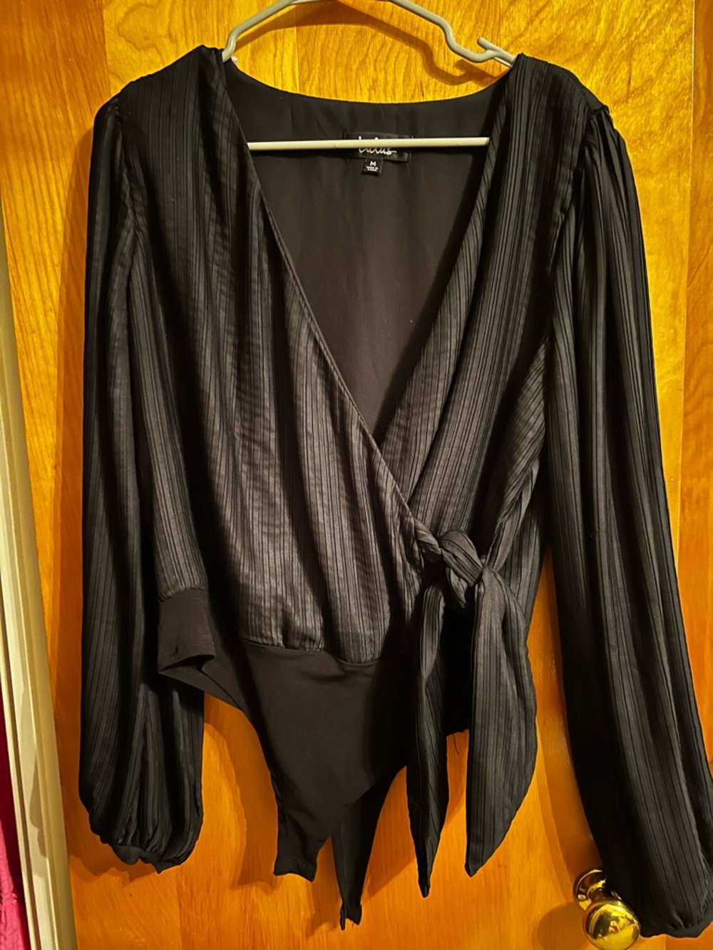 Black Wrap Tie Long Sleeve Bodysuit